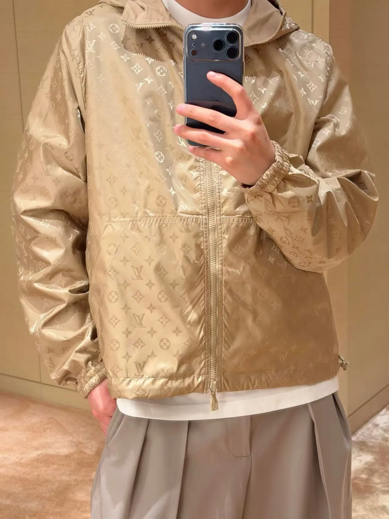 Louis Vuitton/Louis Vuitton leather stamp logo dark pattern jacquard double-sided jacket